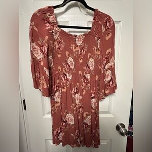 Xhilaration Floral Dress in Rust and Cream